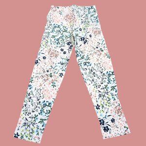 Pepco Full length Soft Cotton leggings Skinny Fit White with Green Floral NWOT